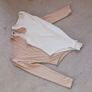 Set of 2 Bodysuits. Cream: Size S; White: Size M